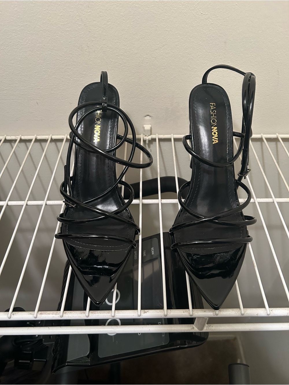 Fashion Nova Black Patent Strappy Pointed Heels